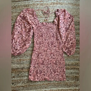 Free People Small Long Sleeve Smock it to Me Smocked Floral Mini Dress